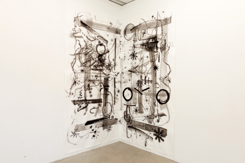 E. Hiepler, Die drei Tuschenmethode, 3x3m, Tusche auf Papier