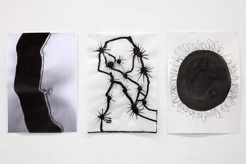 Tusche, Guache, Graphitpulver, z.T auf Fotokopien, A4