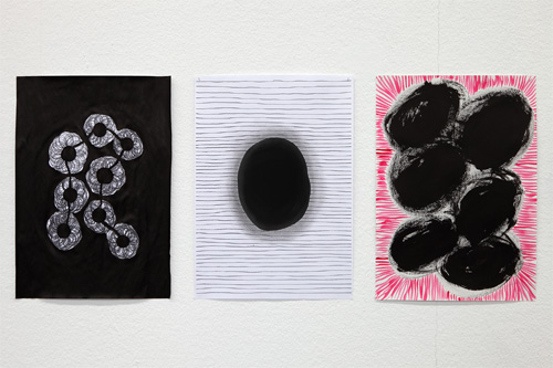 Tusche, Guache, Graphitpulver, z.T auf Fotokopien, A4